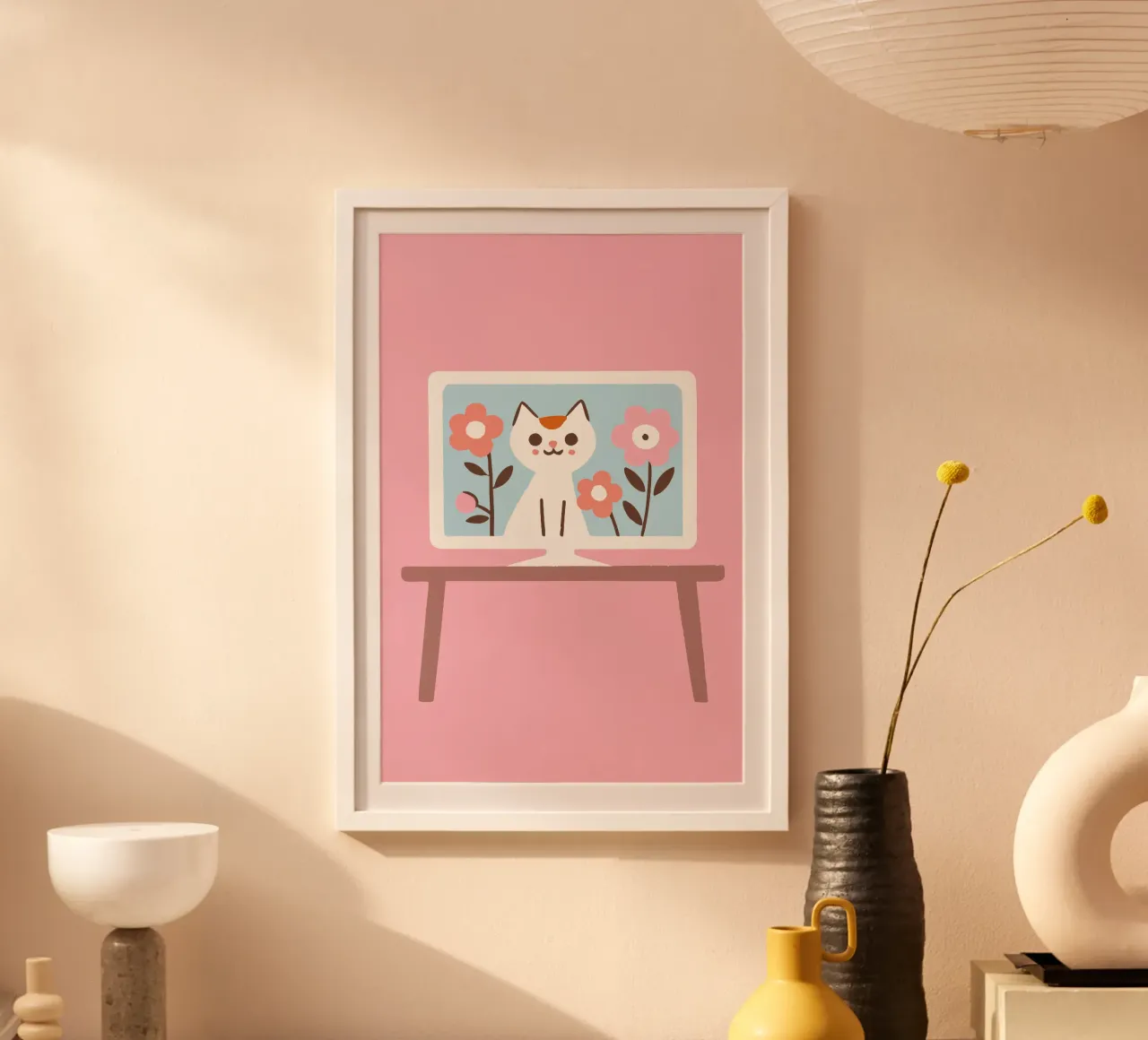 Gatto sullo schermo della televisione carta hahnemühle da TRENDY POSTER SHOP