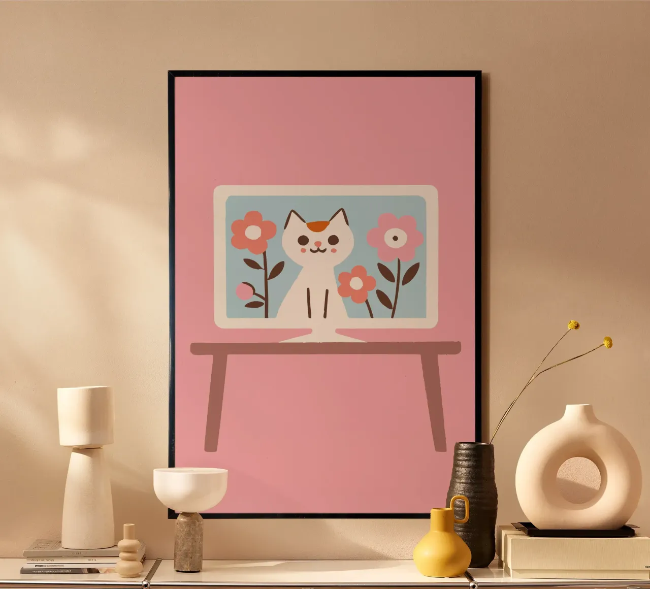Gatto sullo schermo della televisione carta hahnemühle da TRENDY POSTER SHOP