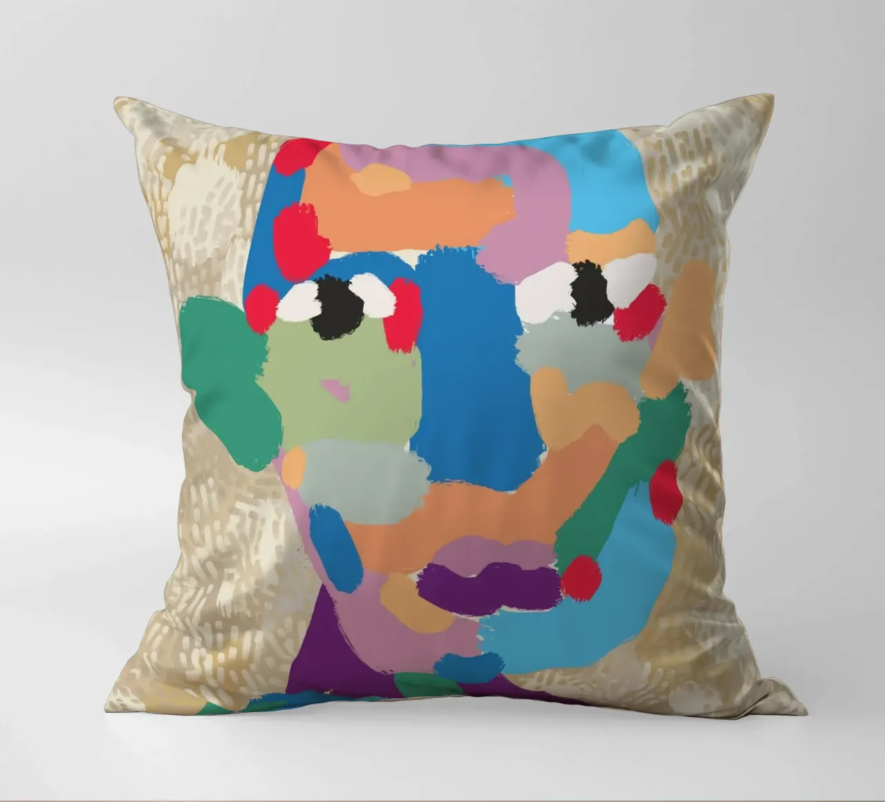 Ritratto a macchie di colore 02 cuscino da Little Dean