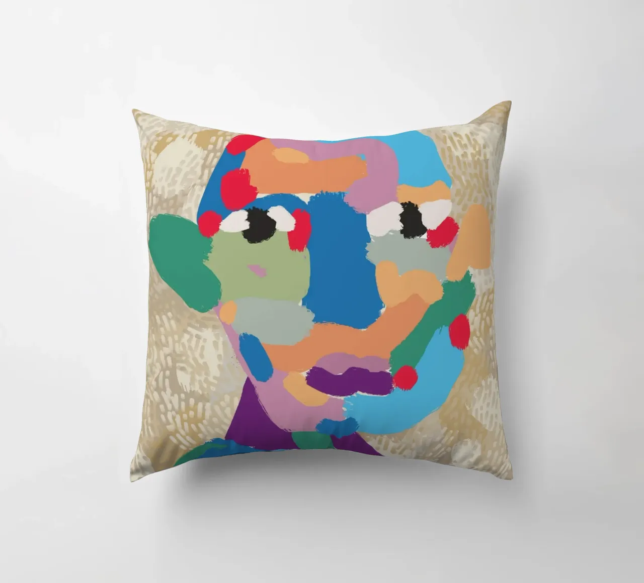 Ritratto a macchie di colore 02 cuscino da Little Dean