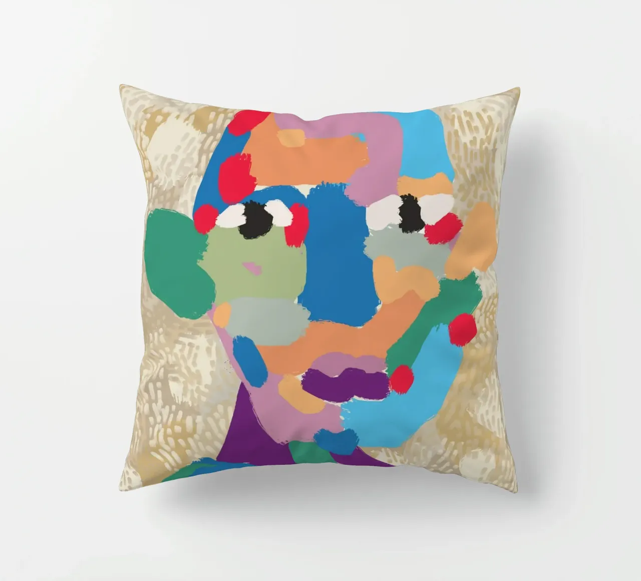 Ritratto a macchie di colore 02 cuscino da Little Dean