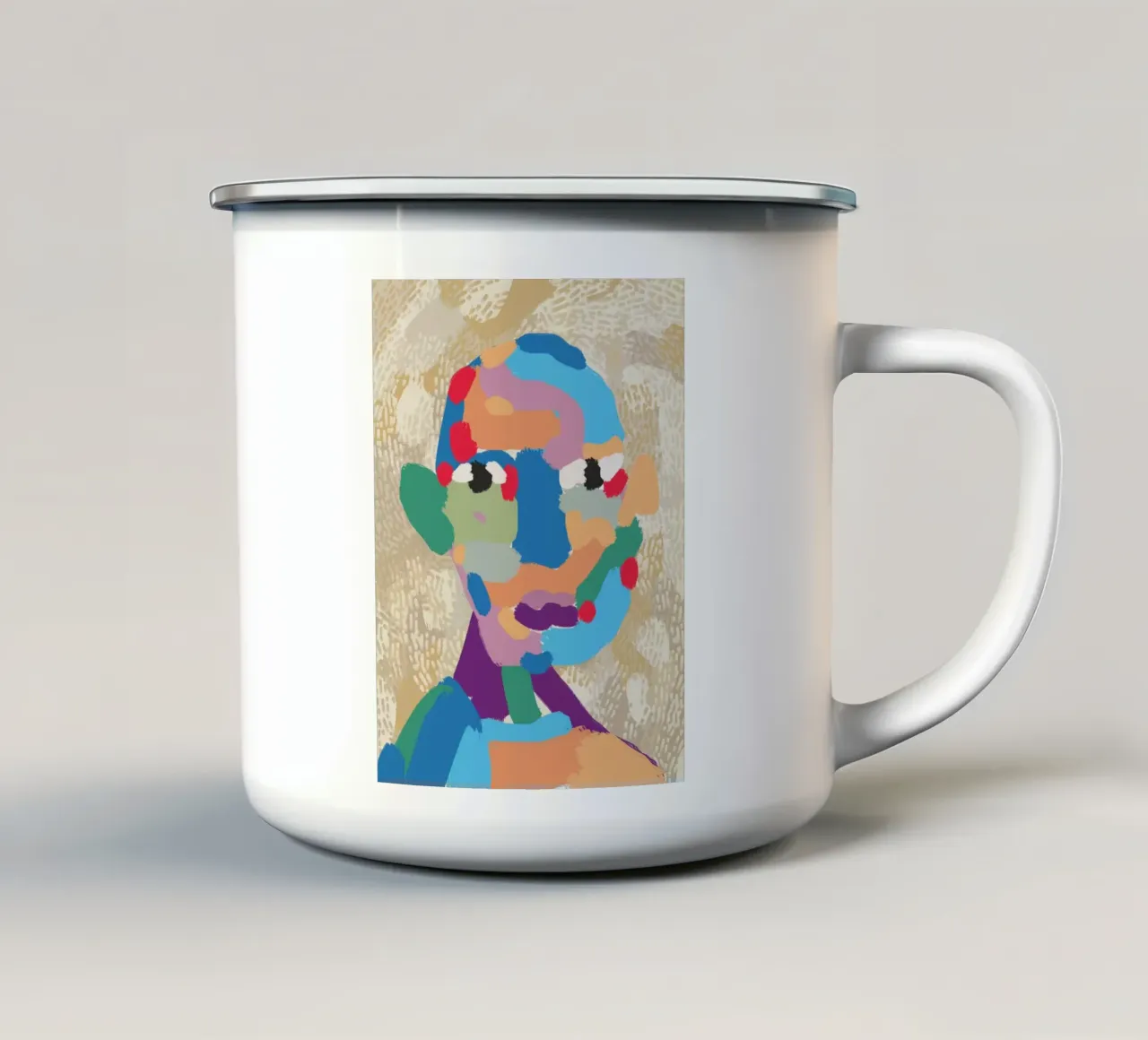 Ritratto a macchie di colore 02 tazza in smalto da Little Dean