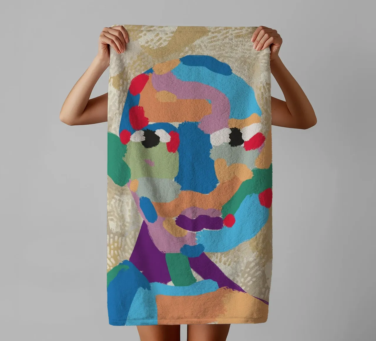 Ritratto a macchie di colore 02 asciugamano da bagno da Little Dean