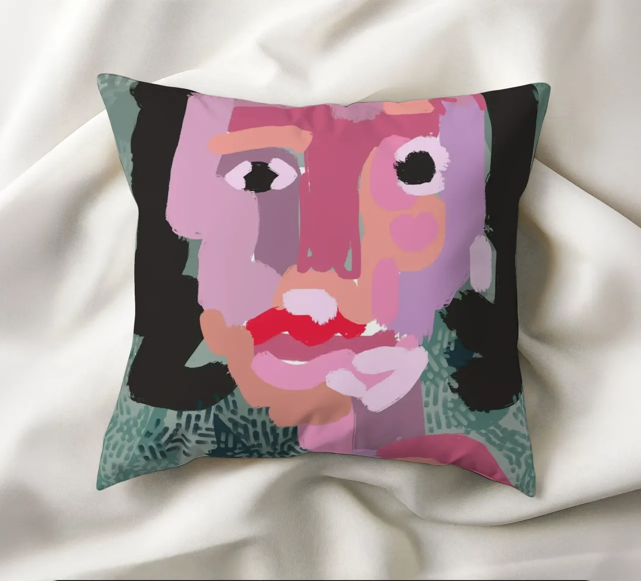 Ritratto a macchie di colore 03 cuscino da Little Dean