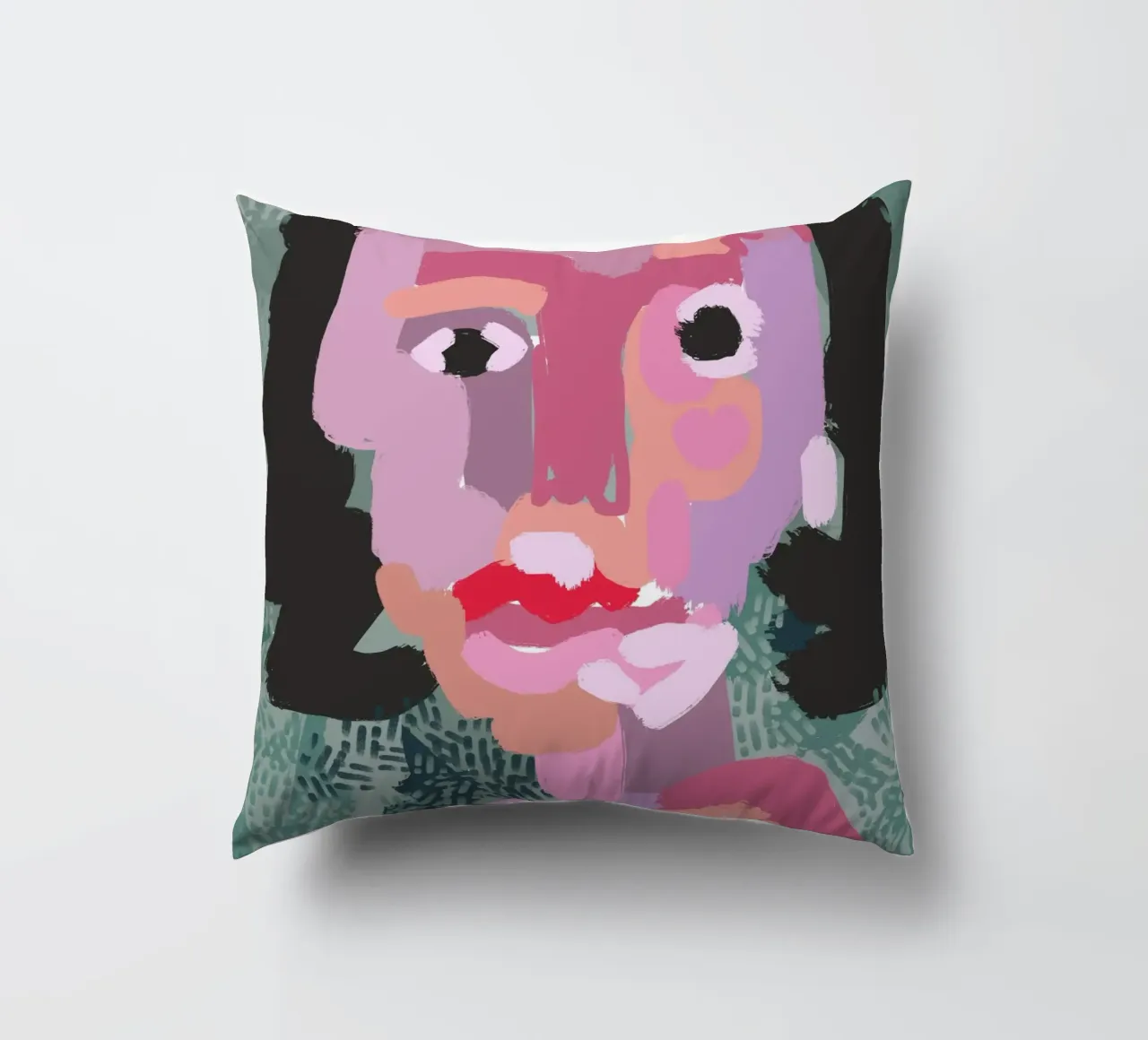 Ritratto a macchie di colore 03 cuscino da Little Dean