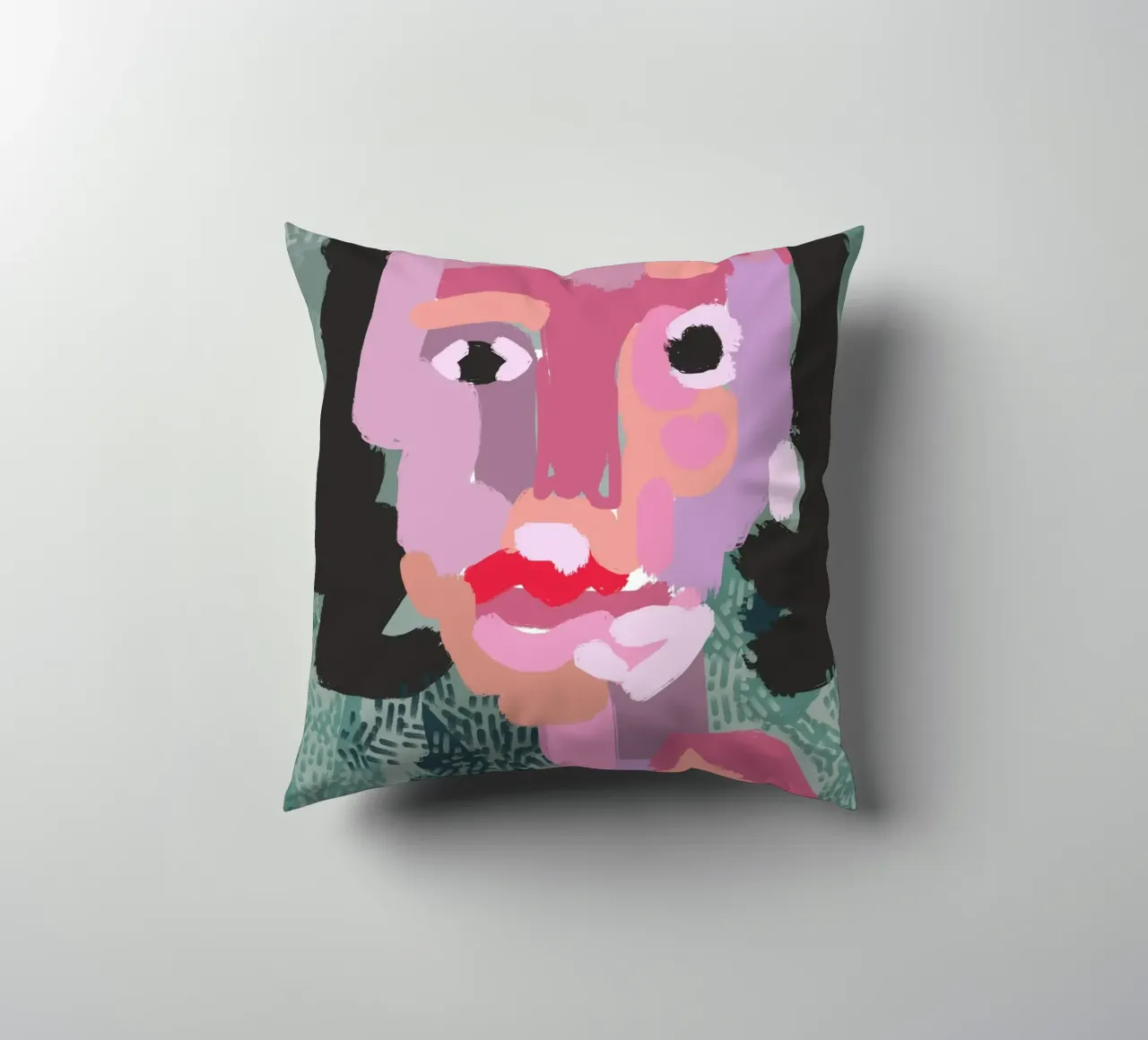 Ritratto a macchie di colore 03 cuscino da Little Dean