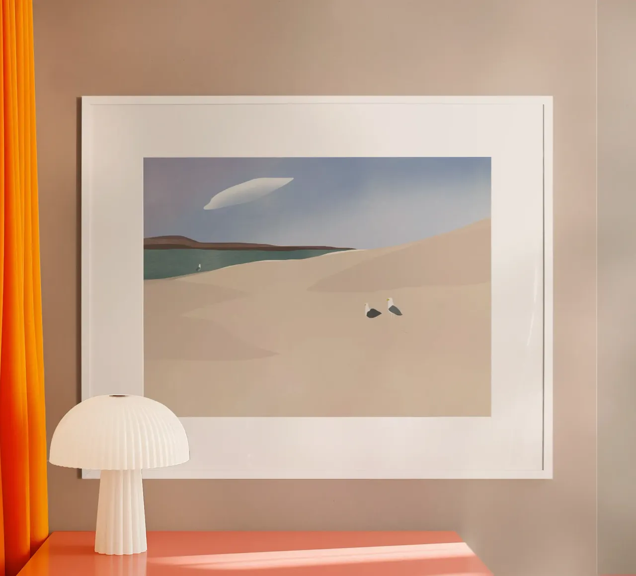 Gabbiano e nuvola poster con telaio in alluminio da Little Dean
