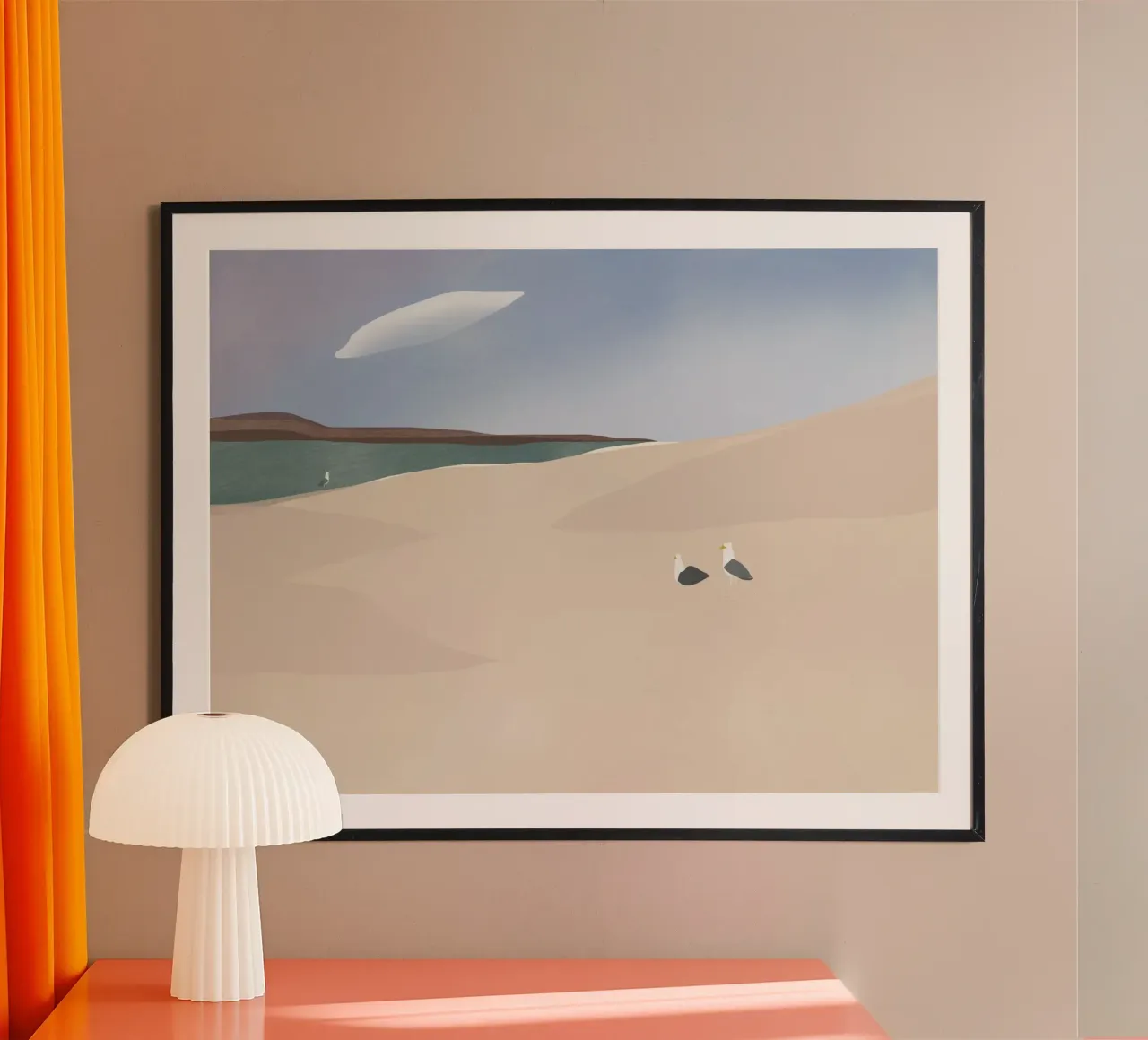 Gabbiano e nuvola poster con telaio in alluminio da Little Dean
