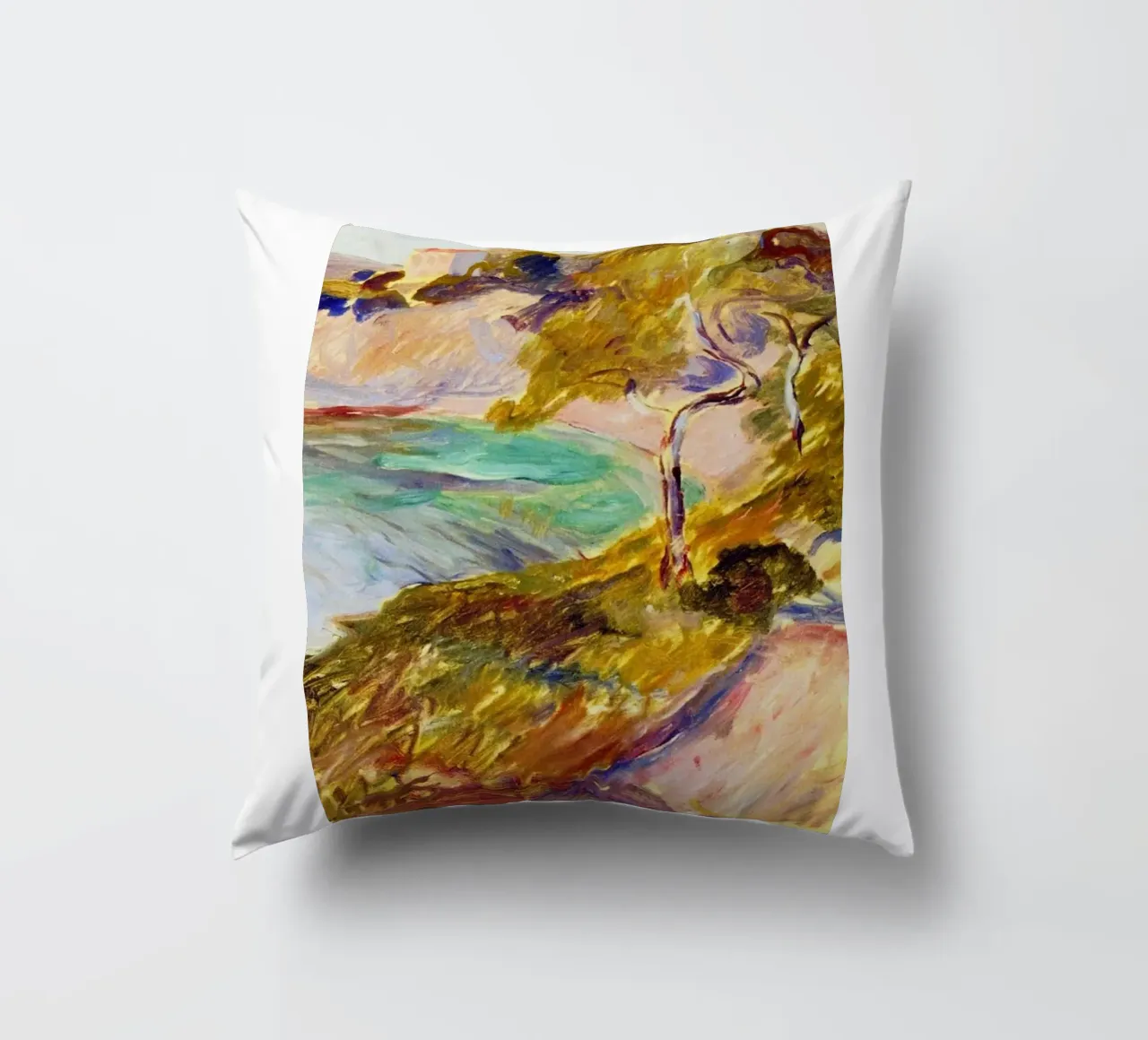 brush stroke view hill decorative cushion by cupcup art