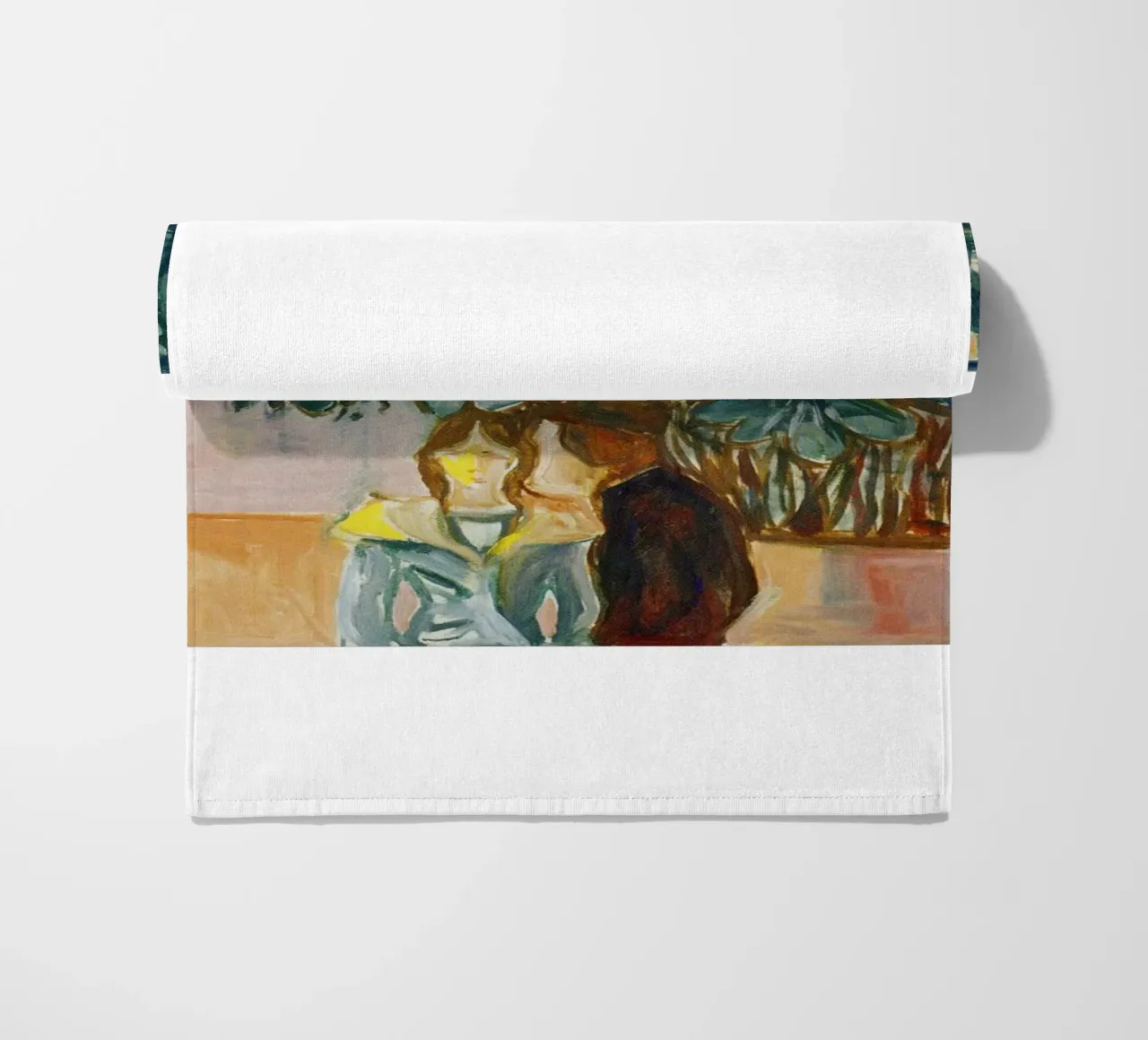 figures who embrace and interact beach towel by cupcup art