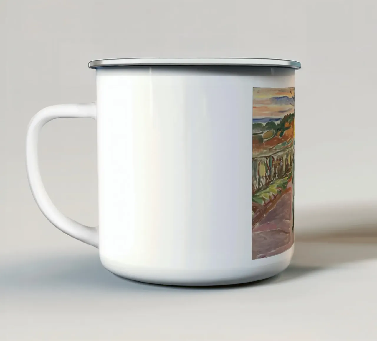 scena all'aperto di cappotto da uomo tazza in smalto da cupcup art