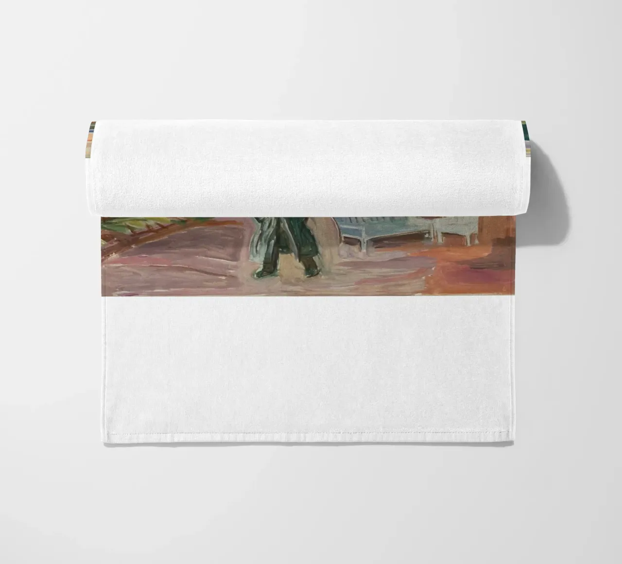 outdoor scene of men's coat beach towel by cupcup art