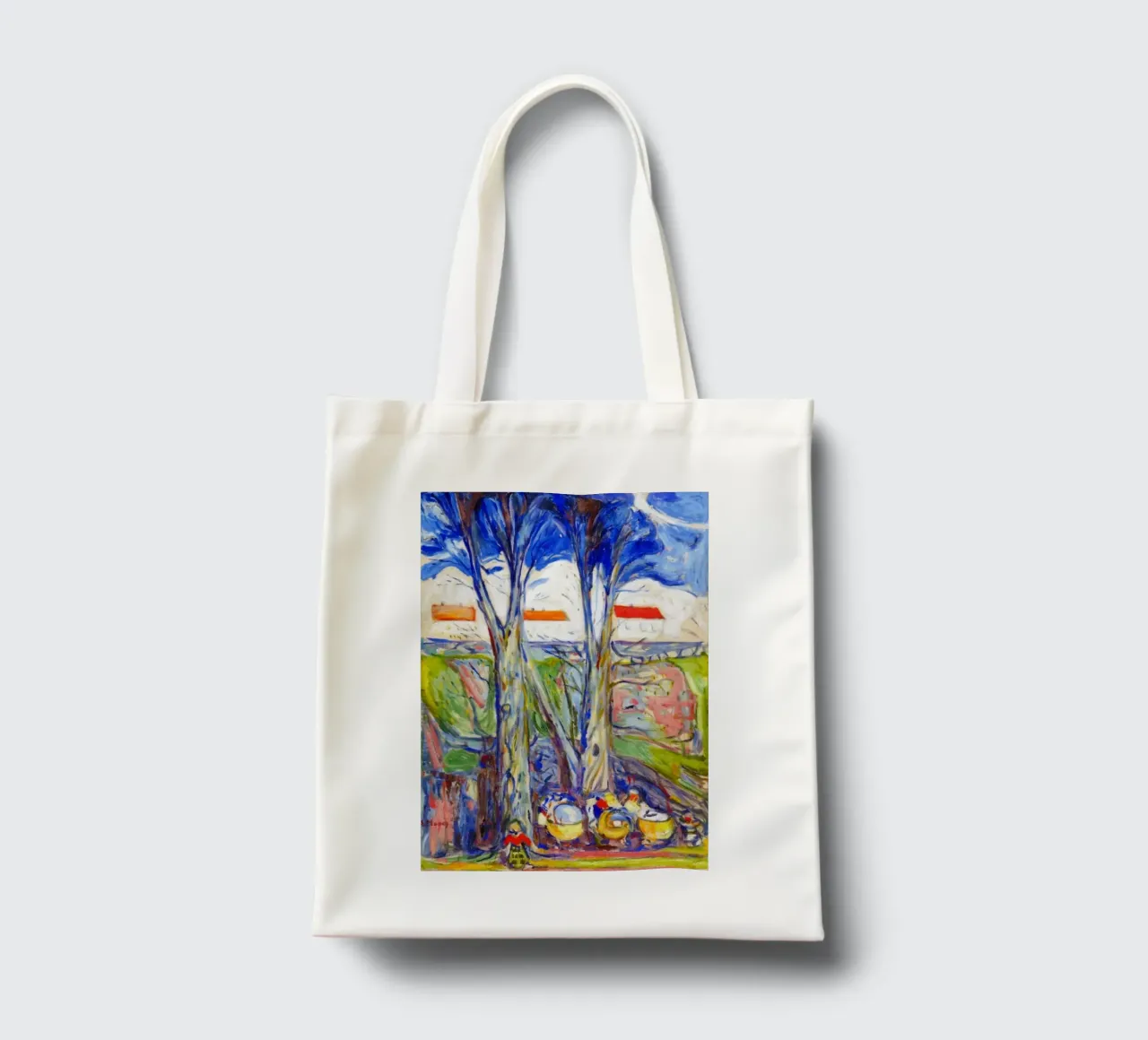 leaning under a big tree tote bag by cupcup art