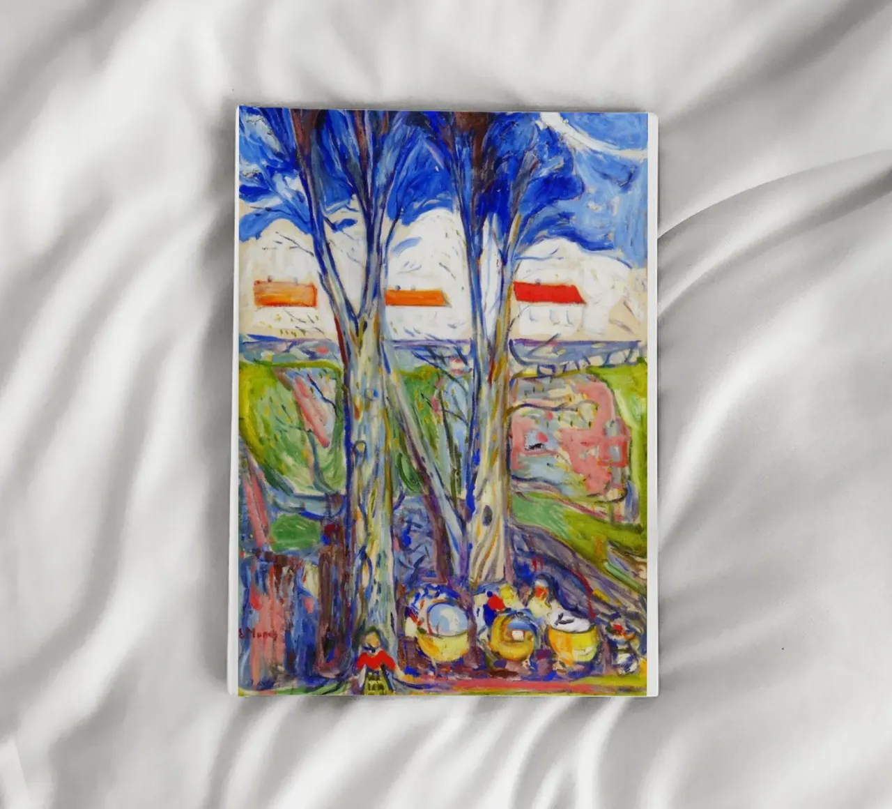 leaning under a big tree notebook by cupcup art