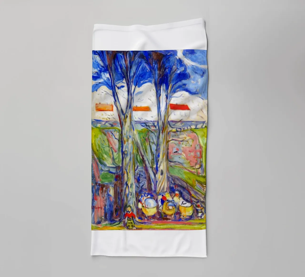leaning under a big tree towel by cupcup art