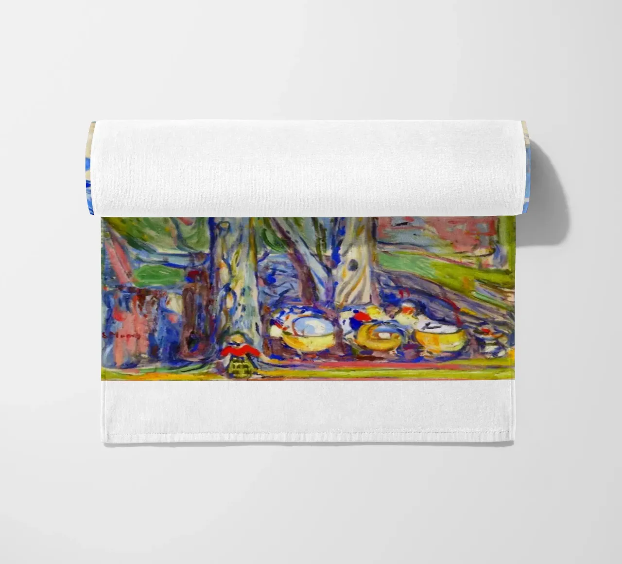 leaning under a big tree beach towel by cupcup art