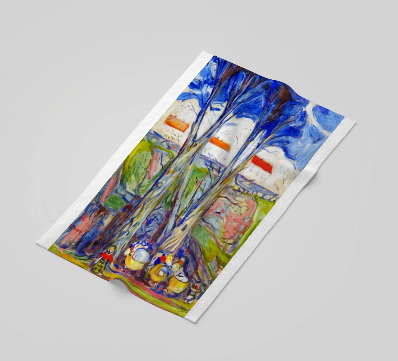 leaning under a big tree beach towel by cupcup art