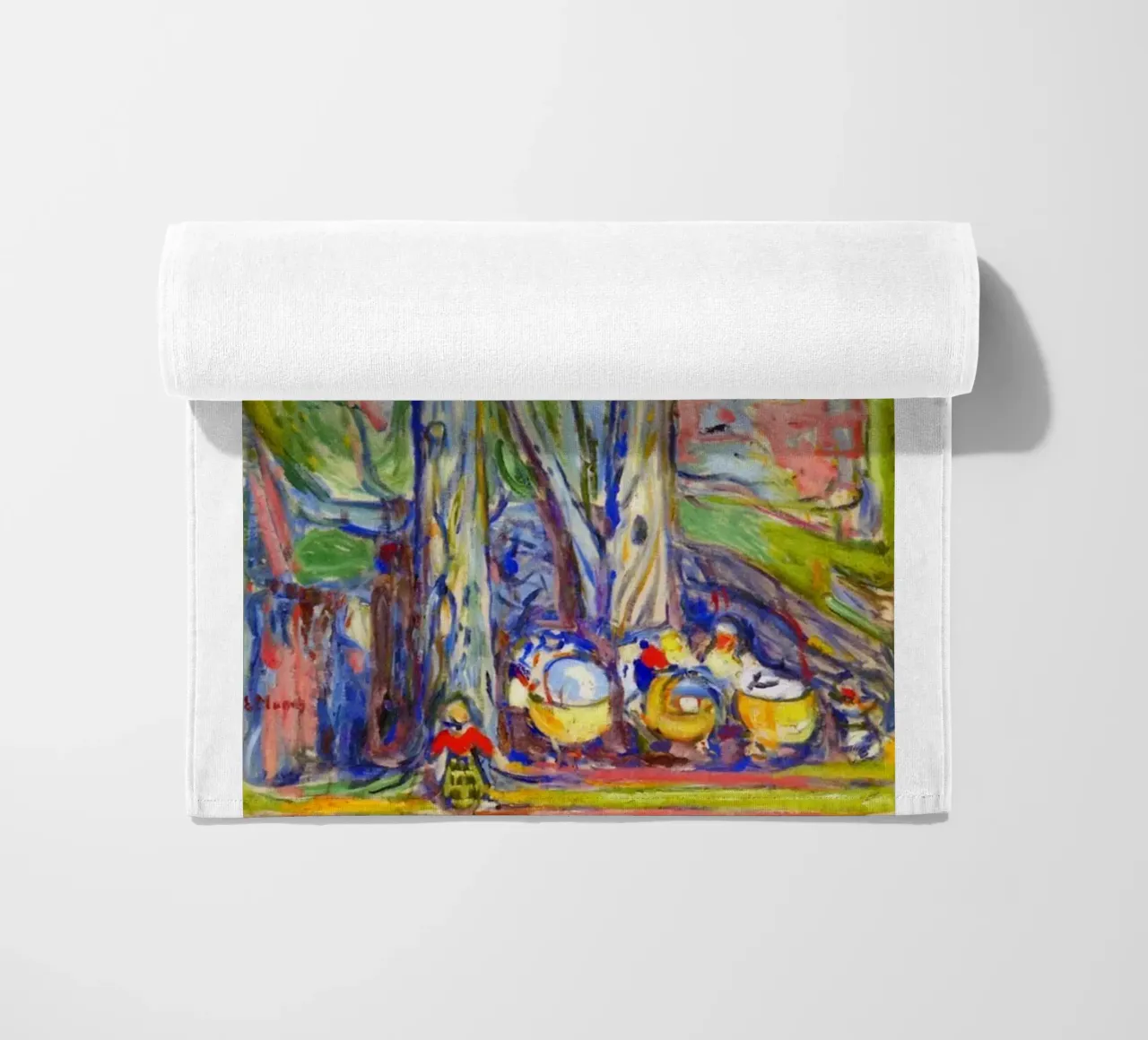 leaning under a big tree beach towel by cupcup art