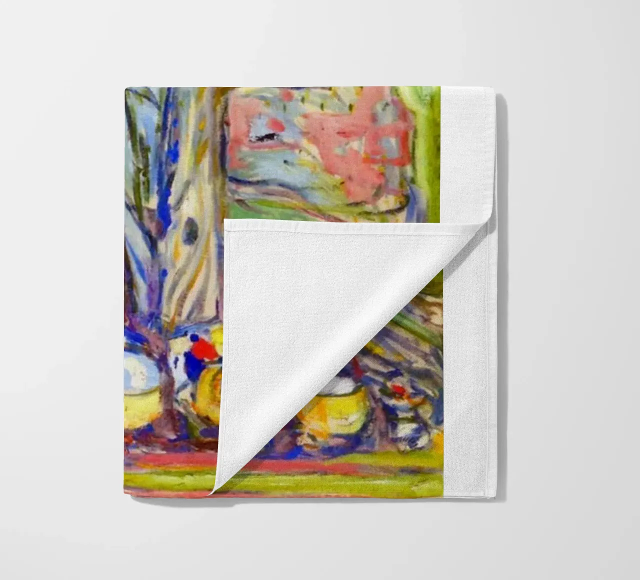 leaning under a big tree beach towel by cupcup art