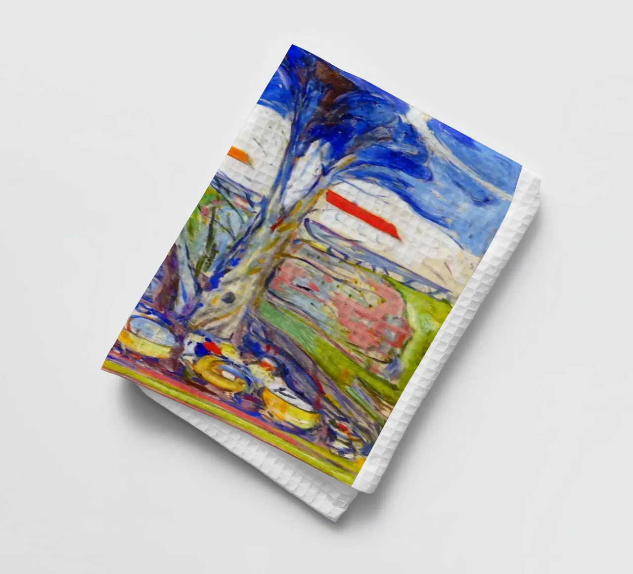 leaning under a big tree tea towel by cupcup art