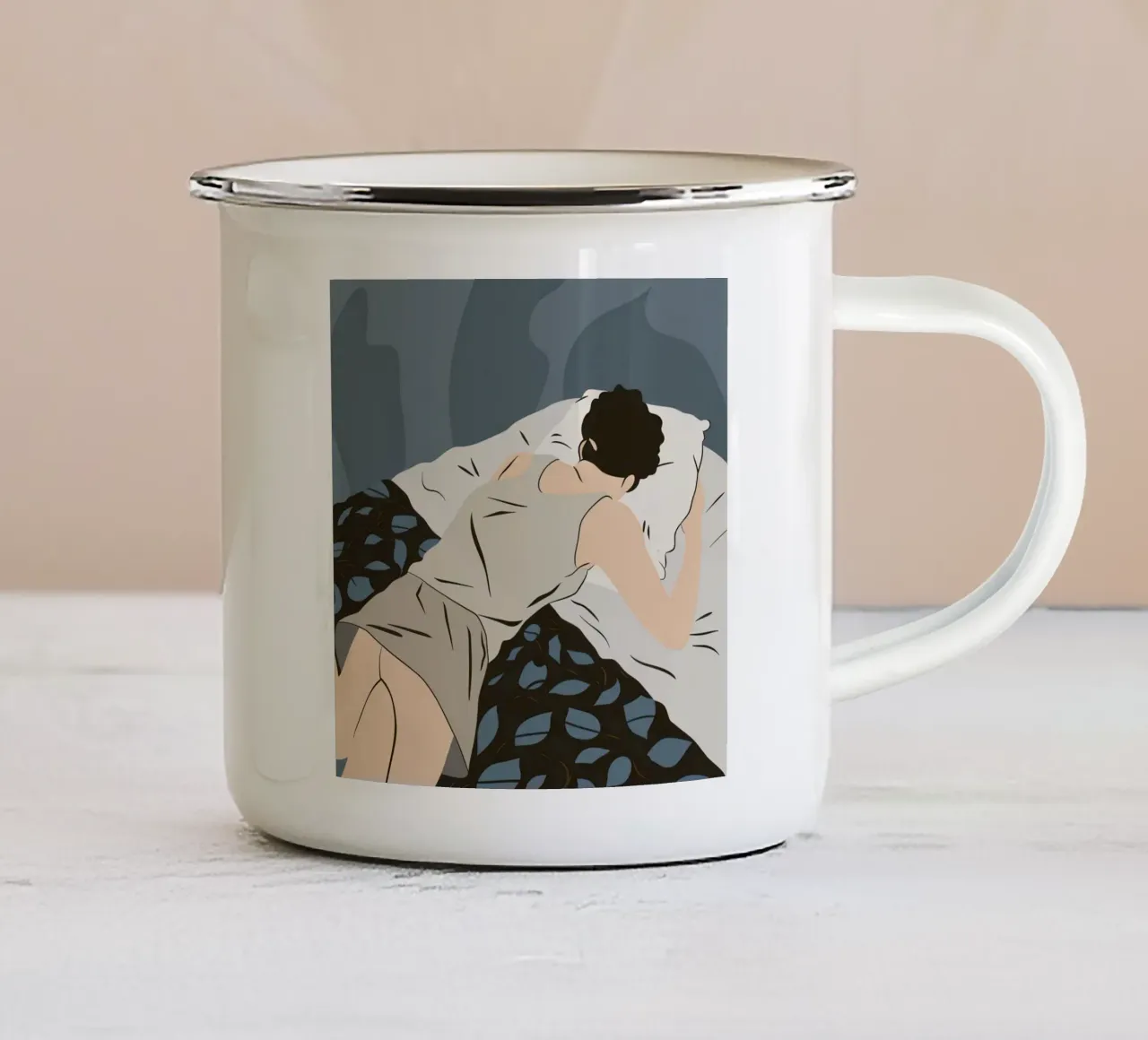 Monochrome dromerige houding emaille mok van Hollow Years