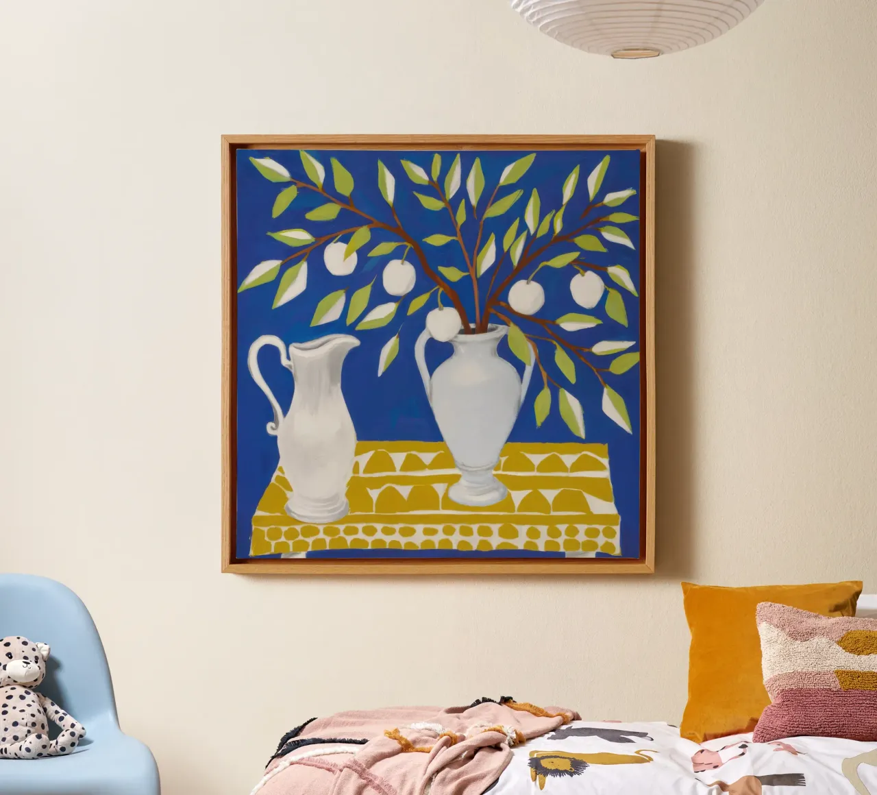 White Pitcher Lemon Tree canvas with Floater frame by Lune Dreams