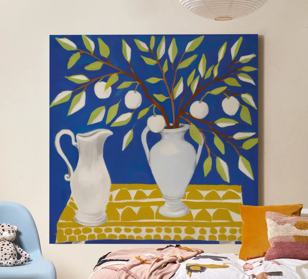 White Pitcher Lemon Tree canvas with Floater frame by Lune Dreams