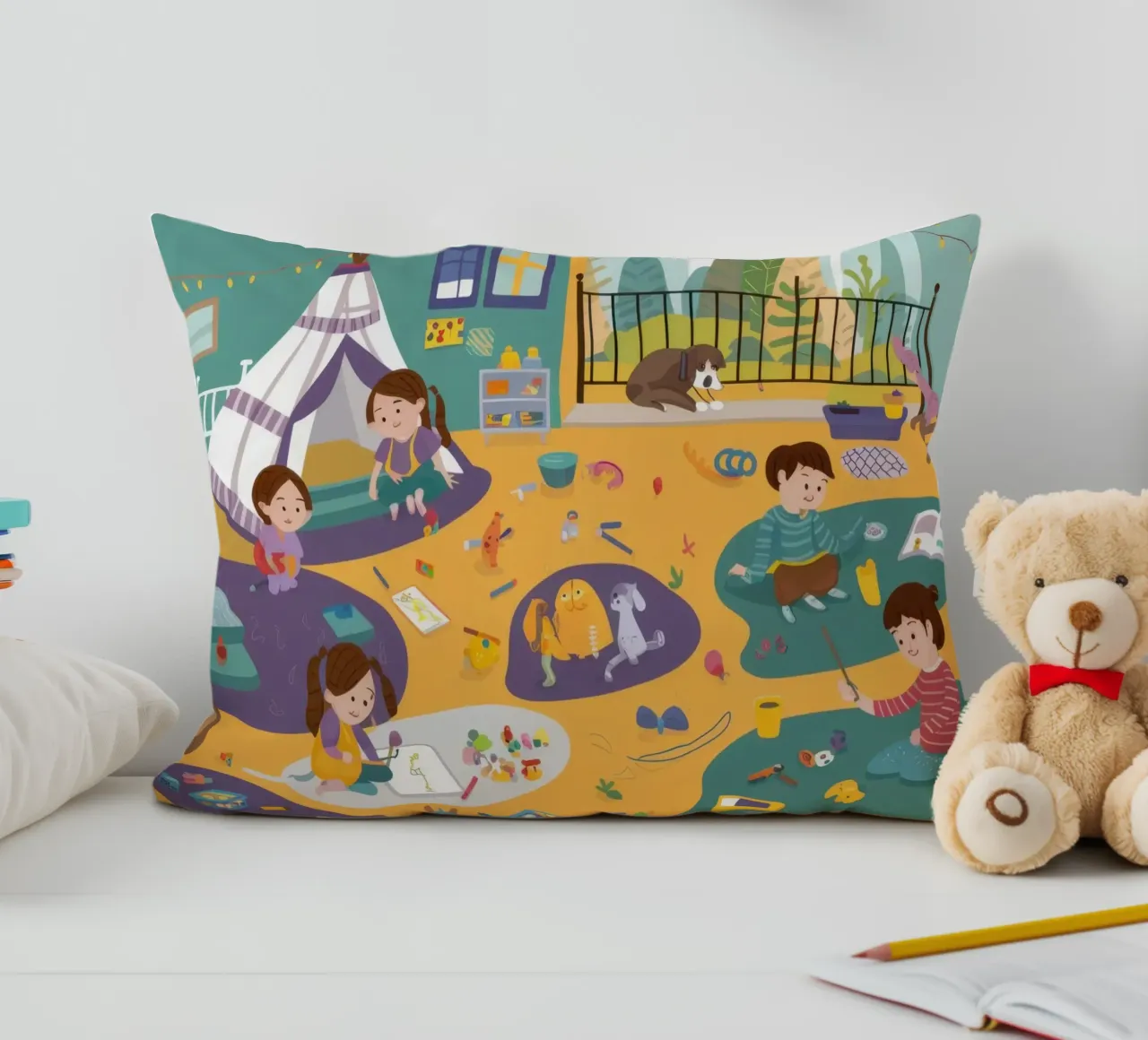 Joyful Playtime Universe decorative cushion by Hollow Years