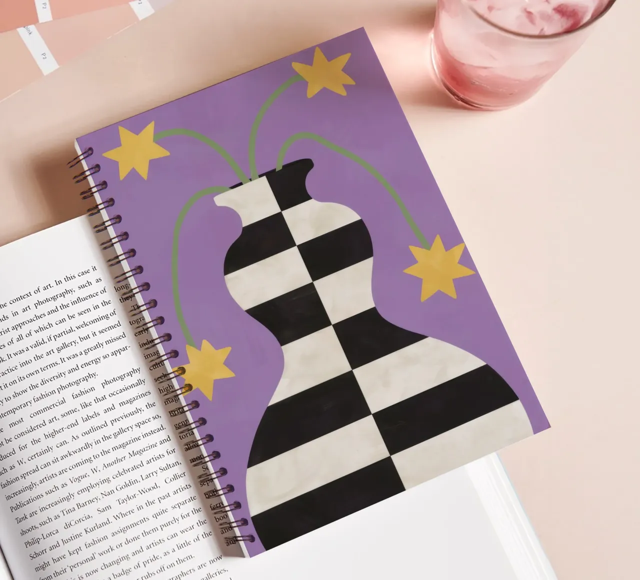 Celestial Checkered Vase spiral notebook by Mossy Pigment