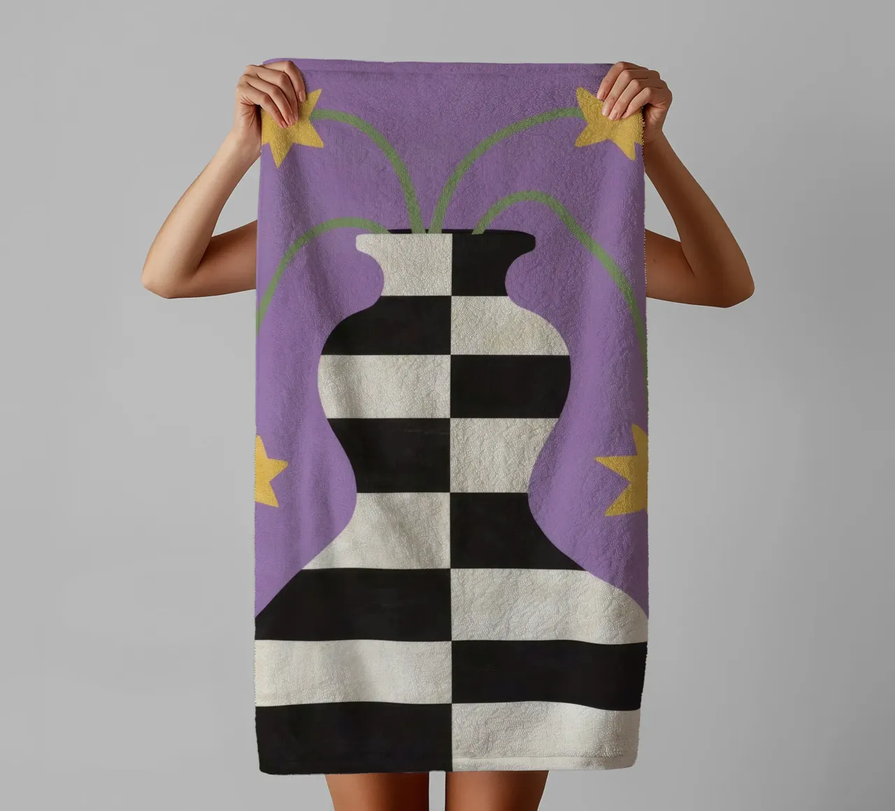 Celestial Checkered Vase towel by Mossy Pigment