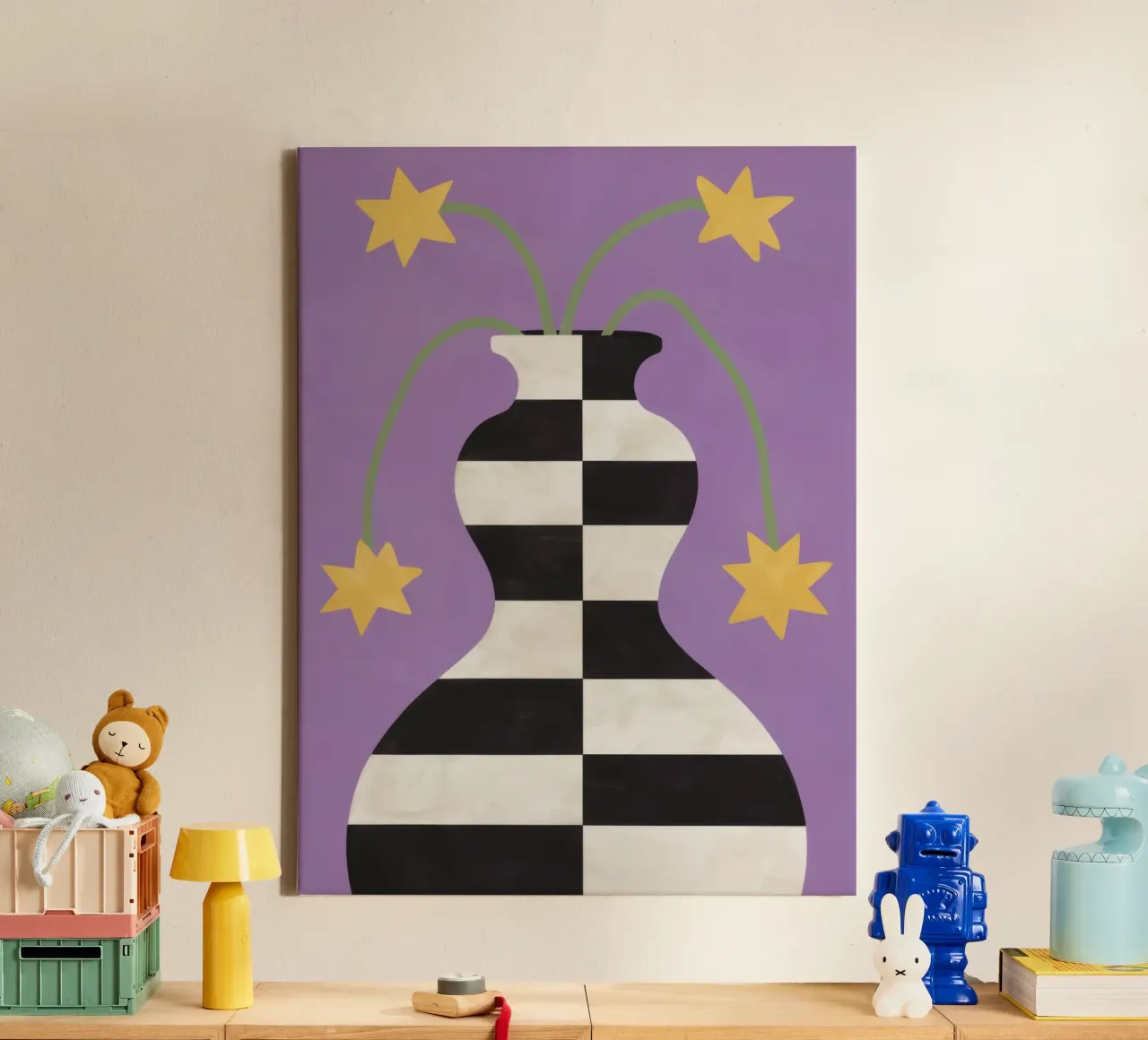 Celestial Checkered Vase canvas by Mossy Pigment
