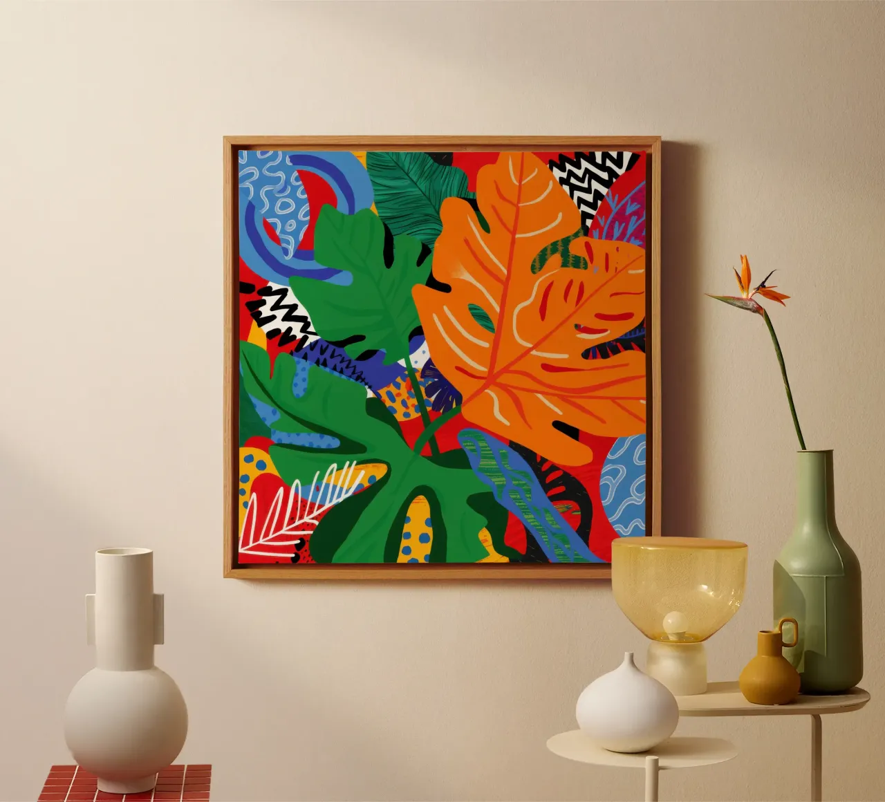 Abstracte jungle chaos canvas met Baklijst van Sentinel Glow