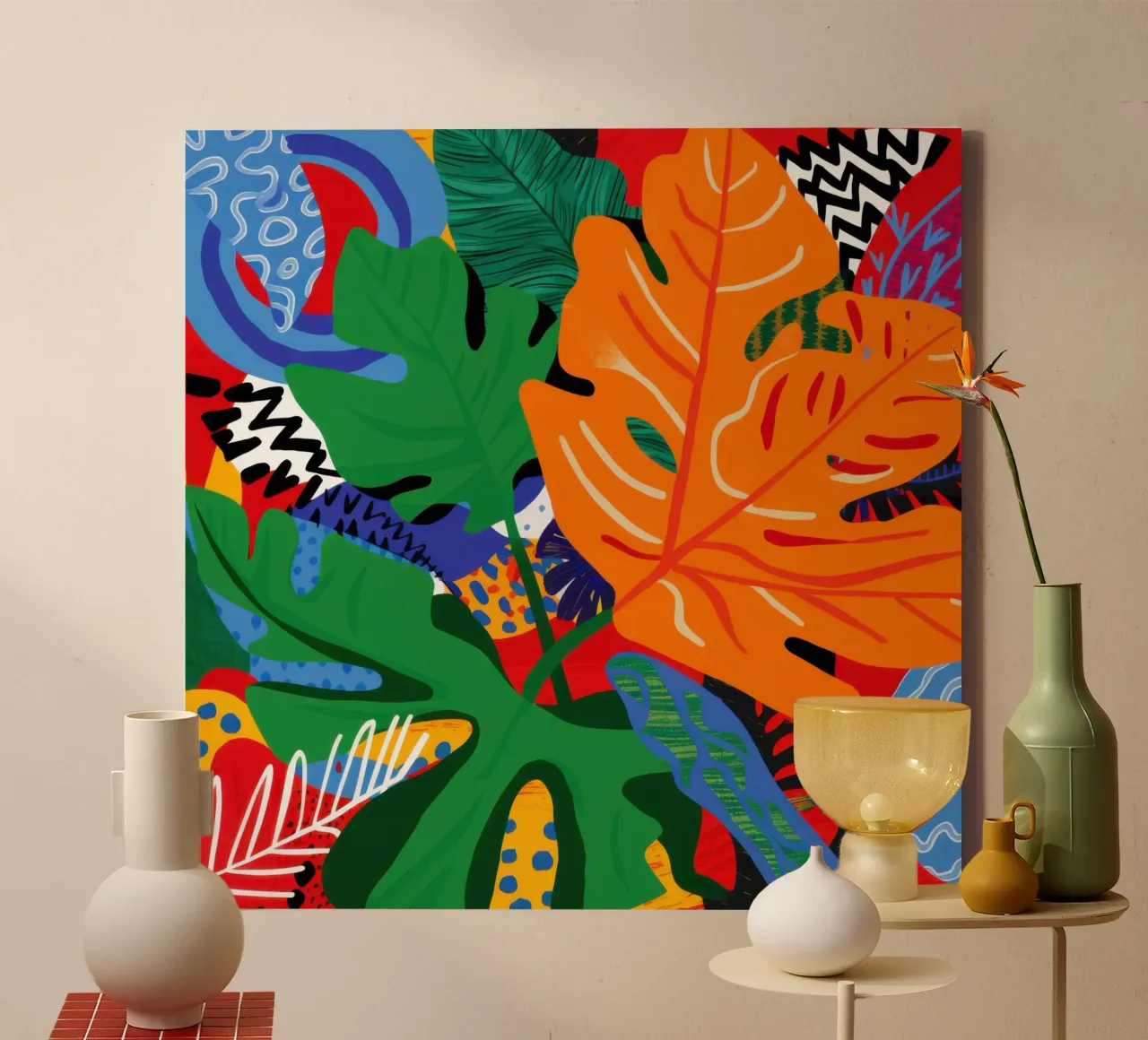 Abstracte jungle chaos canvas met Baklijst van Sentinel Glow
