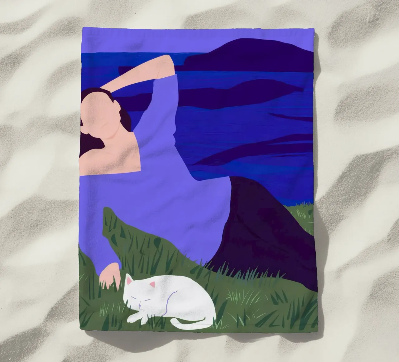 Nocturne Feline Chase beach towel by Hollow Years