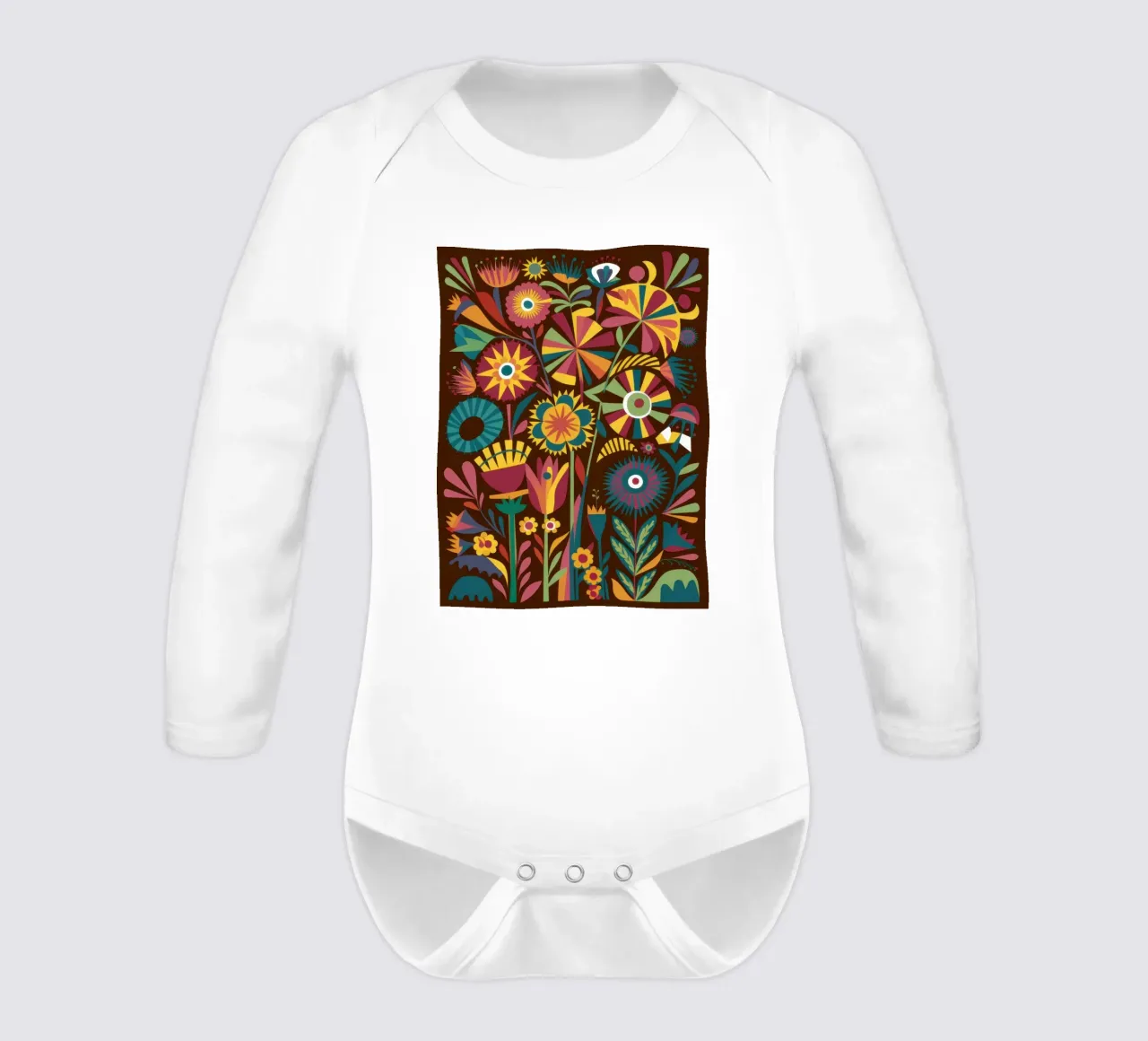 Psychedelic Flower Mandala long-sleeve baby romper by Sentinel Glow