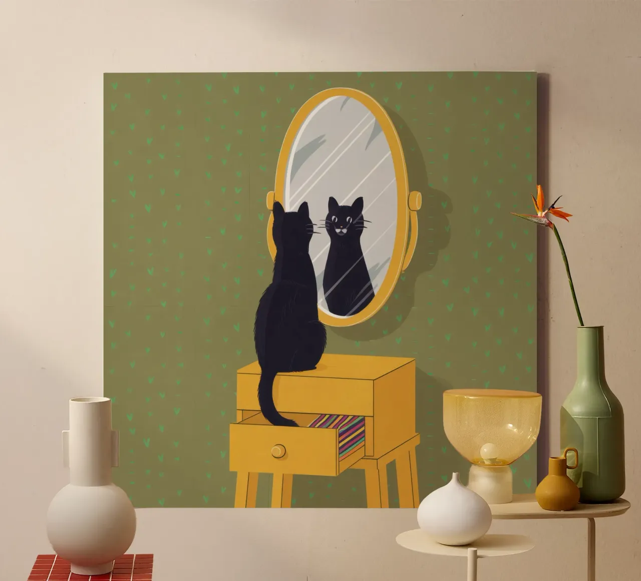 Simmetria felina a specchio tela con Cornice a cassetta da Hollow Years