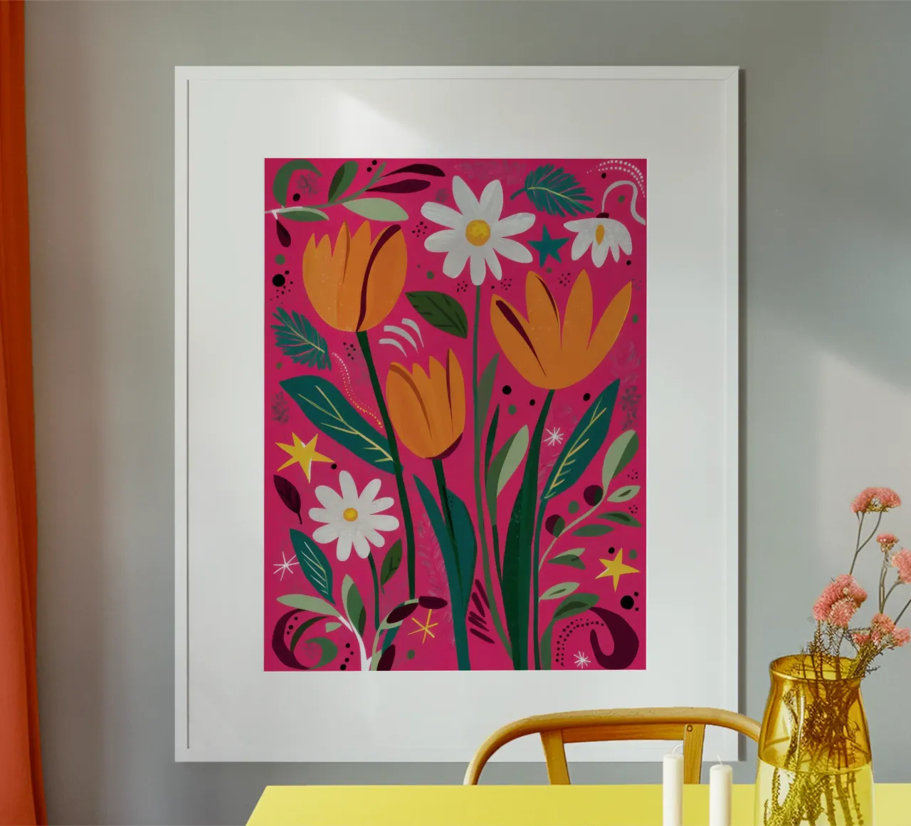Tulp en Madeliefje Stilte hahnemühle van Sentinel Glow