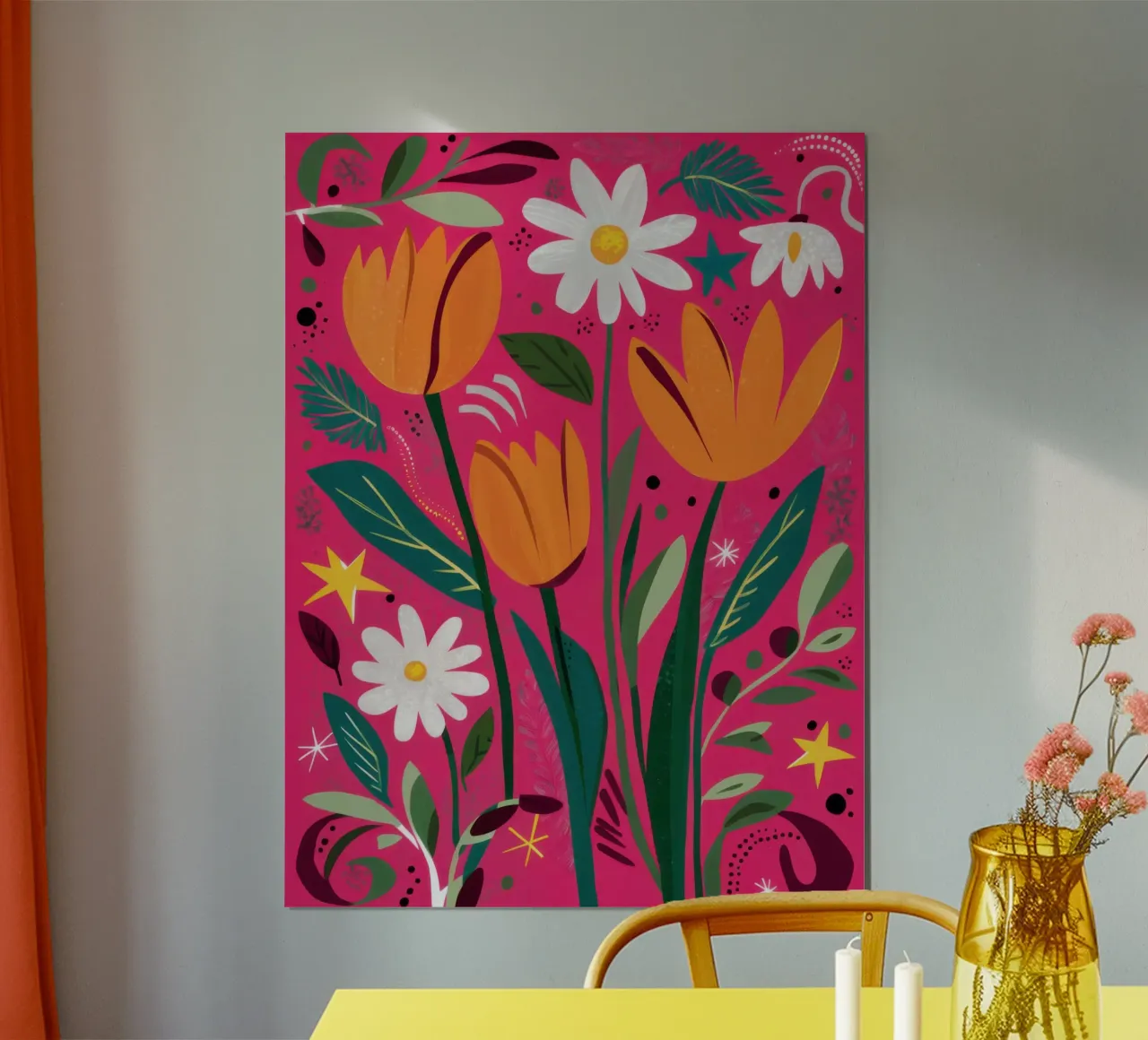 Tulp en Madeliefje Stilte hahnemühle van Sentinel Glow