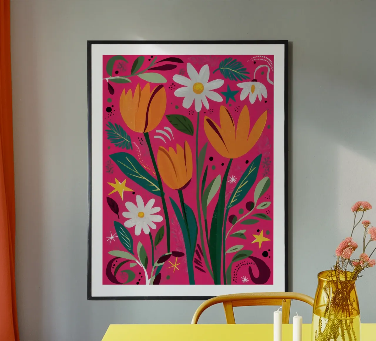 Tulp en Madeliefje Stilte hahnemühle van Sentinel Glow