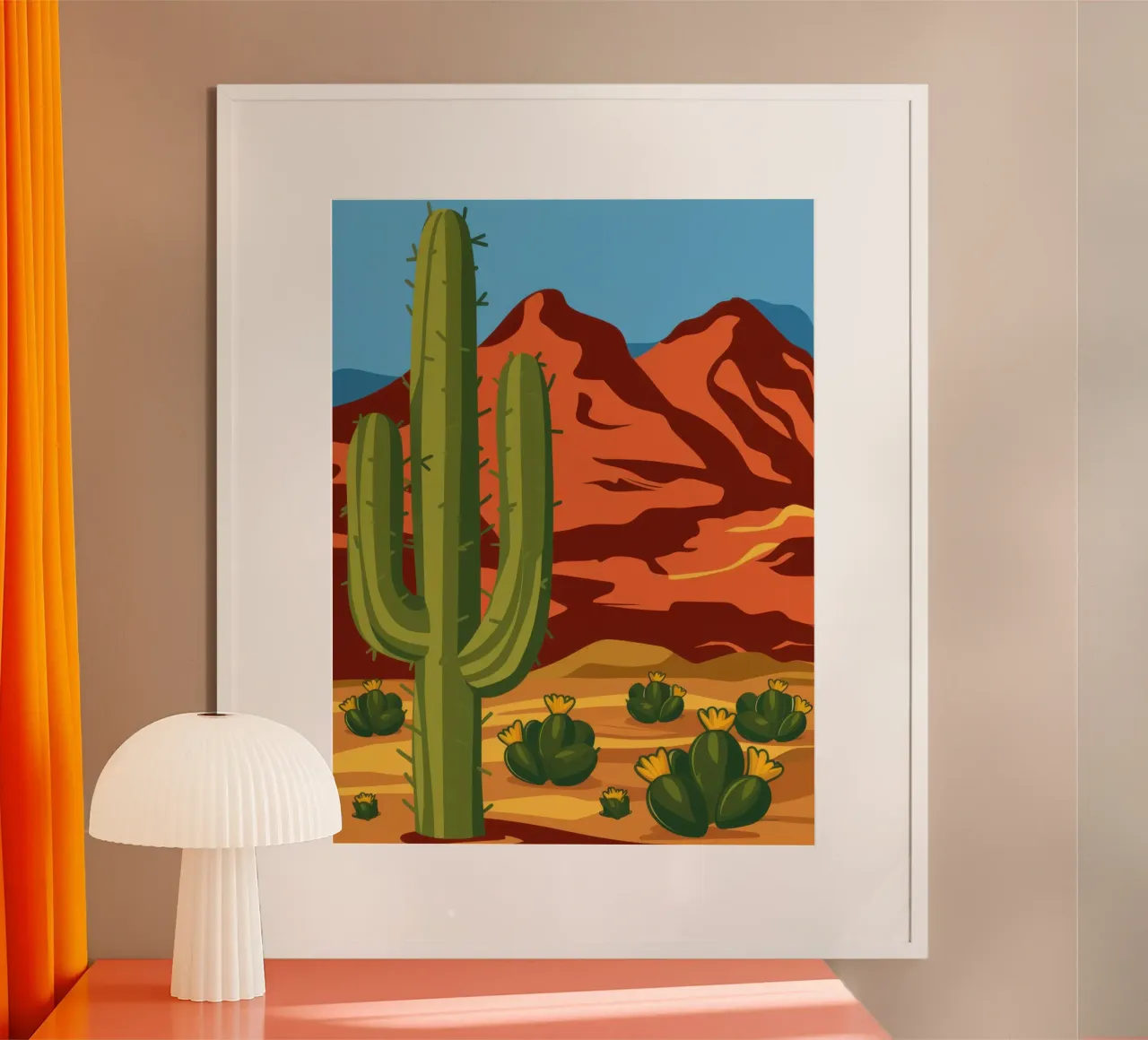 Cactus del Canyon Cremisi poster con telaio in alluminio da Mossy Pigment