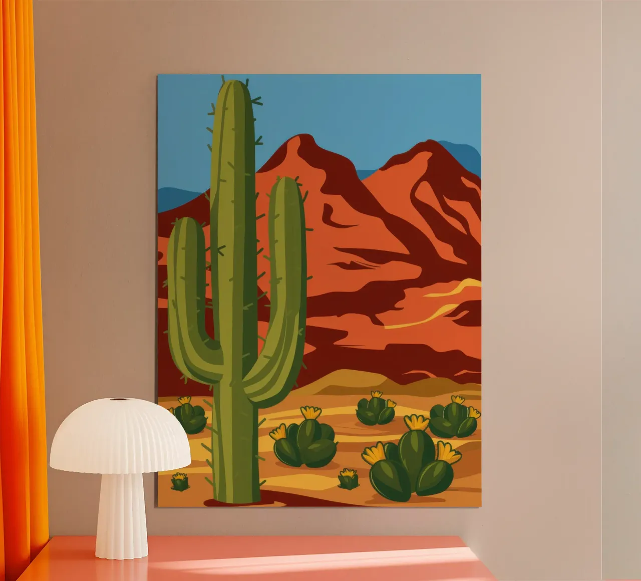 Cactus del Canyon Cremisi poster con telaio in alluminio da Mossy Pigment