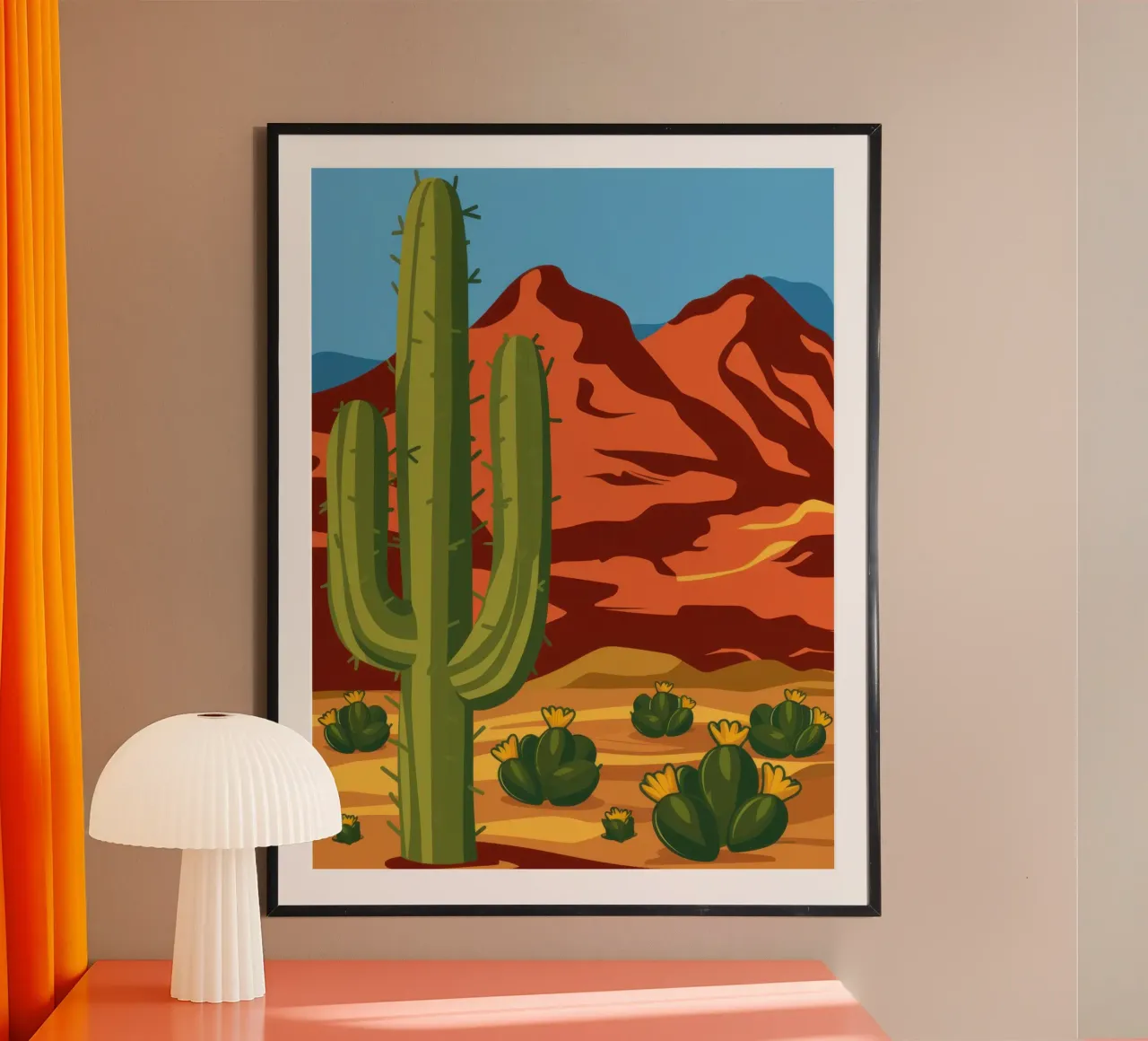 Cactus del Canyon Cremisi poster con telaio in alluminio da Mossy Pigment