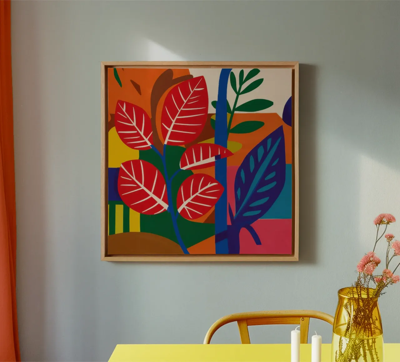 Rood blad abstract canvas met Baklijst van Sentinel Glow