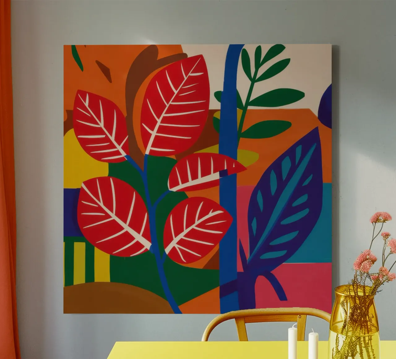 Rood blad abstract canvas met Baklijst van Sentinel Glow