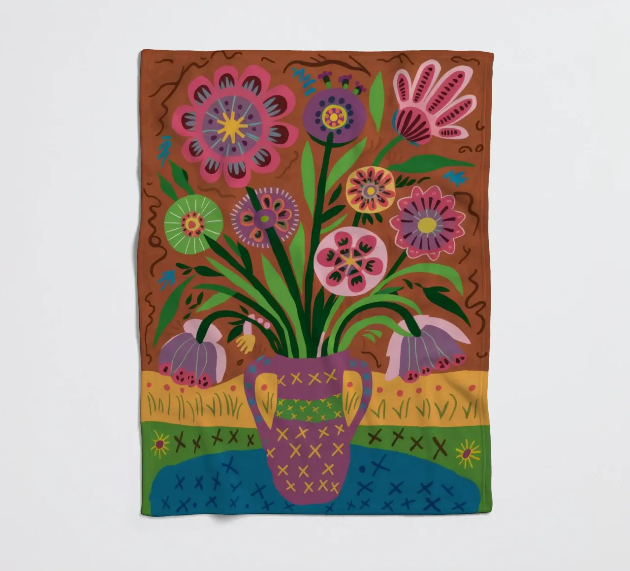 Floral Cat Vase fleece blanket by Sentinel Glow