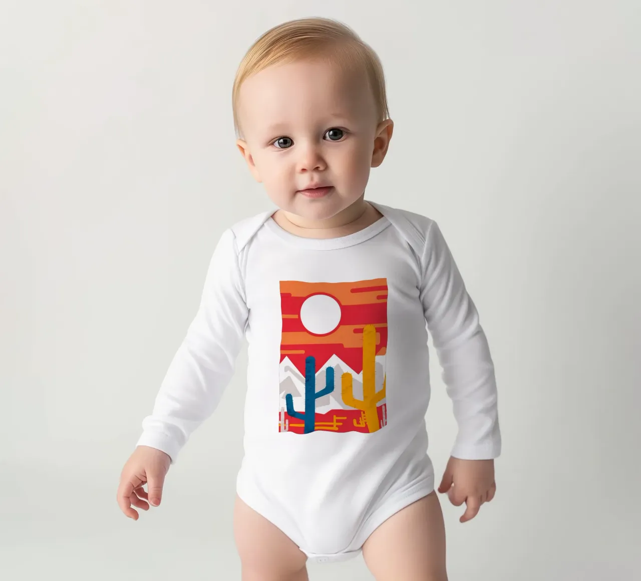 Wüstenkaktus Rote Sonne Langarm Babybody von Lune Dreams