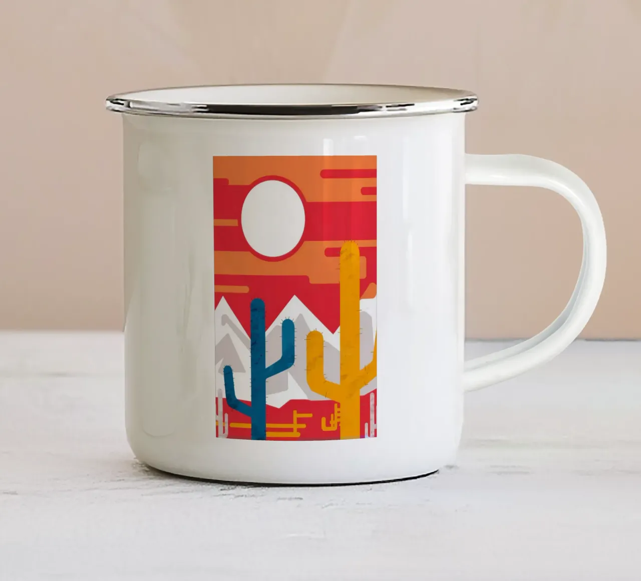 Cactus del deserto Sole rosso tazza in smalto da Lune Dreams