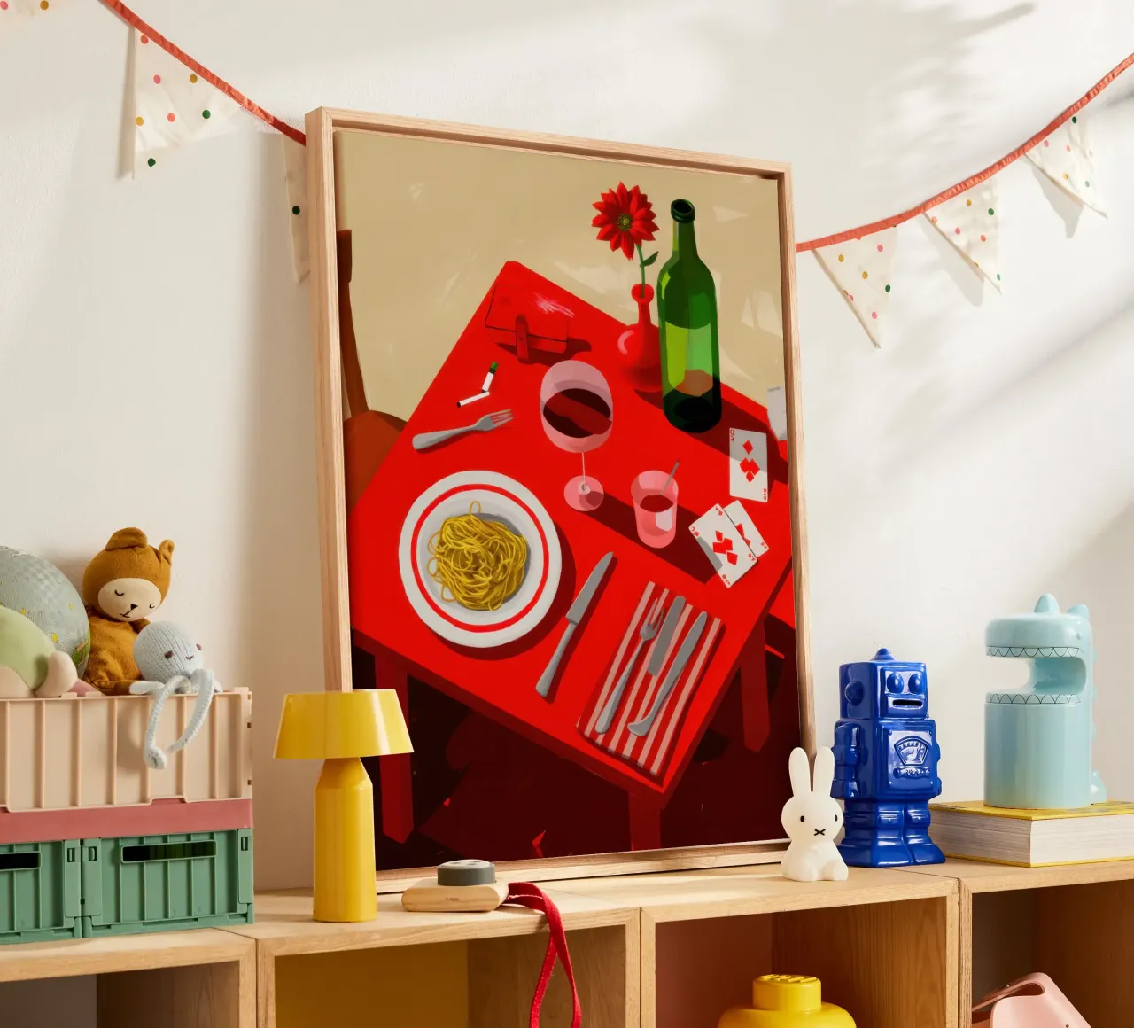 Post, Feest Crimson Tableau canvas met Baklijst van Mossy Pigment