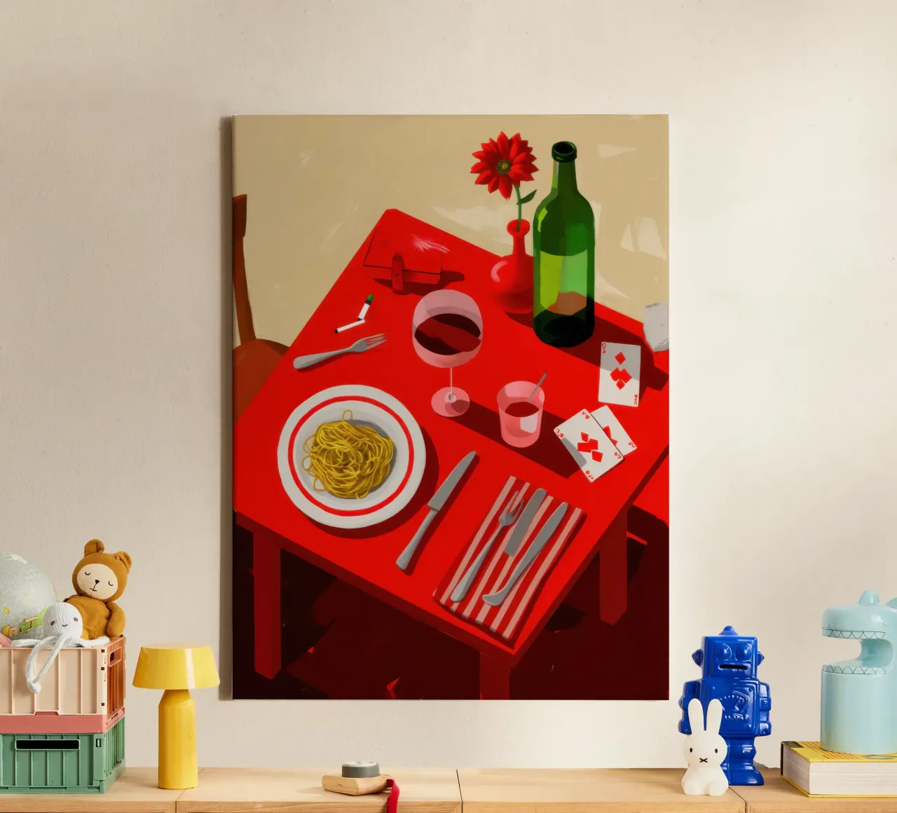 Post, Feest Crimson Tableau canvas met Baklijst van Mossy Pigment