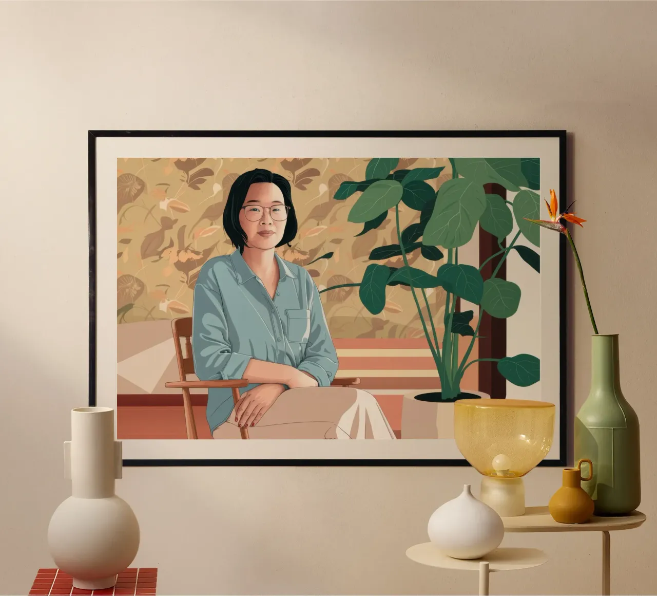 Kontemplative Arbeit von zu Hause aus Poster mit Kunststoffrahmen von Hollow Years